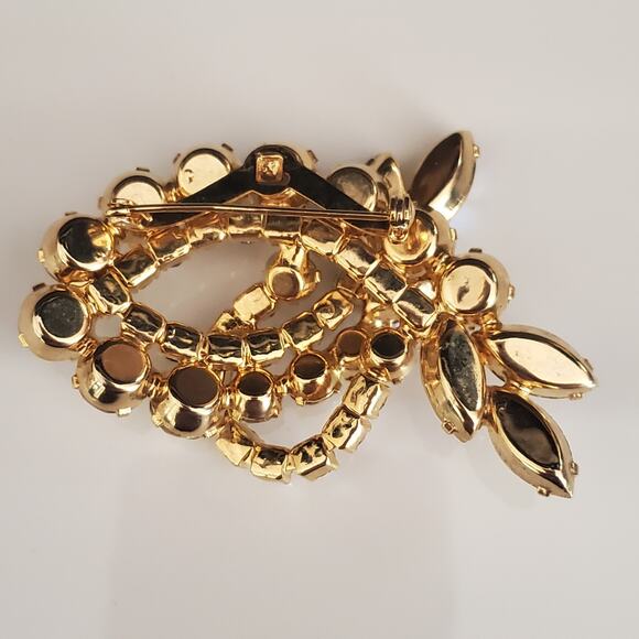 Vintage Statement Brooch Gold Tone with Aurora‎ Borealis Prong Set Stones Bling - Picture 6 of 14